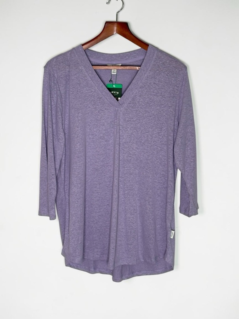 NWT Orvis Lilac Linen Blend V-Neck Top • Size XL • 3/4 Sleeves • MSRP $50